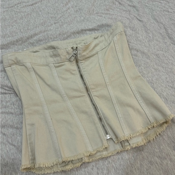 MISTRESS ROCKS OAT DENIM STRAPLESS TOP - Picture 14 of 16